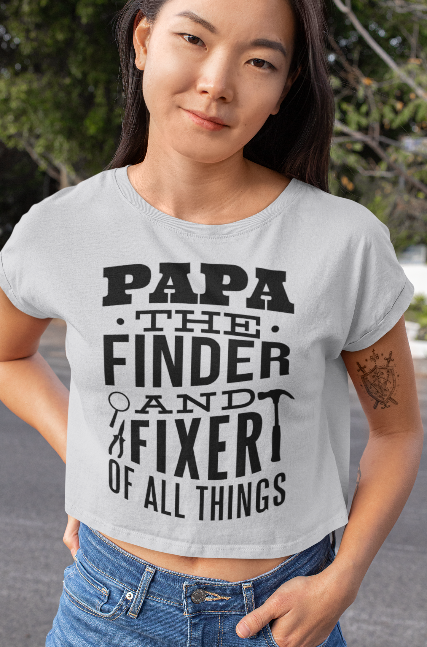 Papa the finder and fixer of all things Women Crop Top- FunkyTeesClub