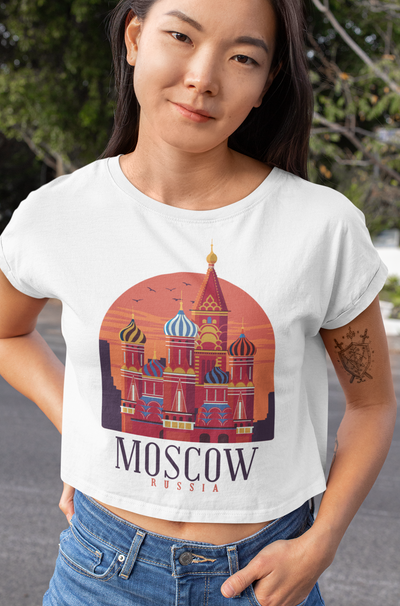 Moscow Skyline Women Crop Top- FunkyTeesClub