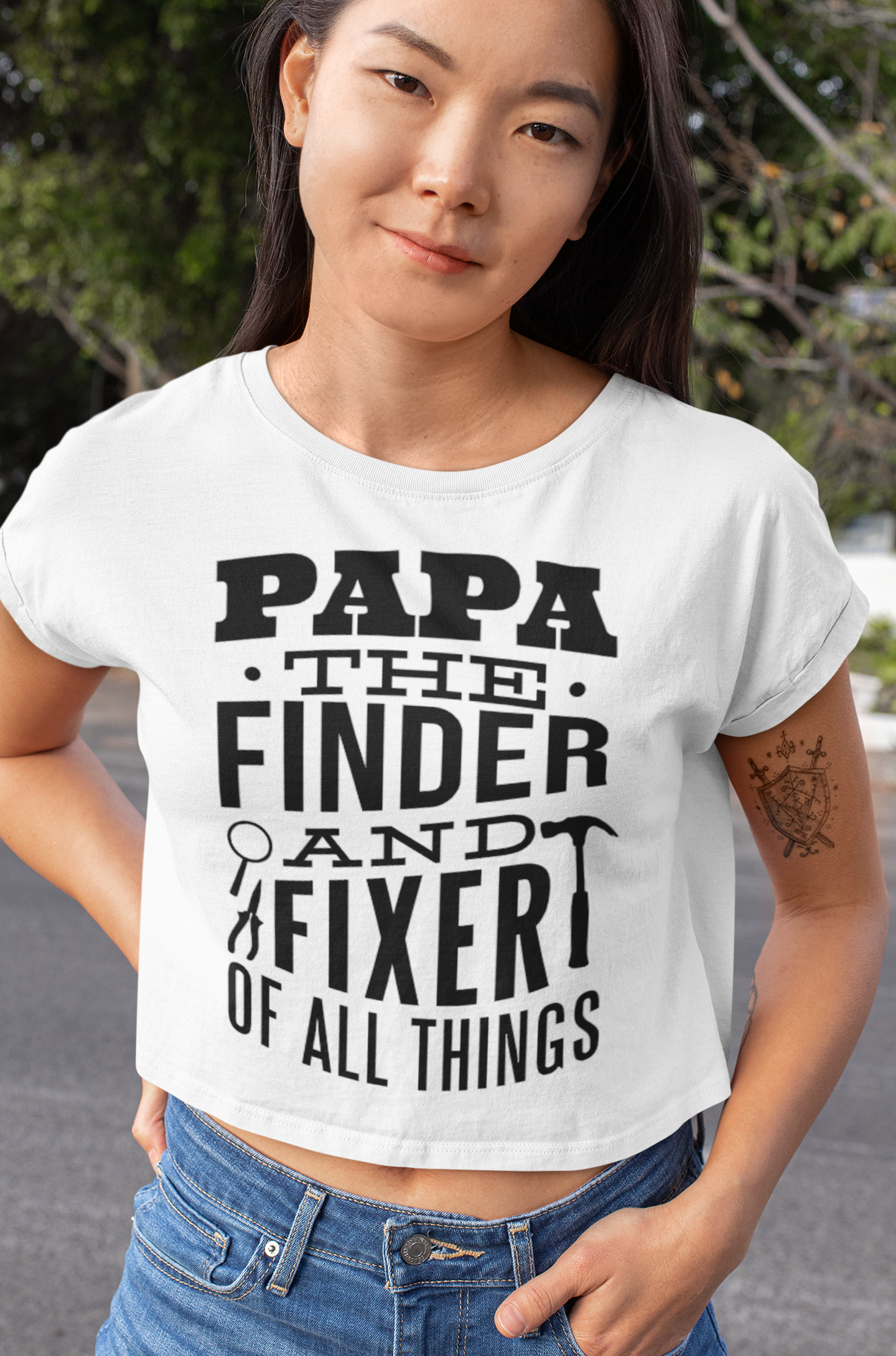 Papa the finder and fixer of all things Women Crop Top- FunkyTeesClub