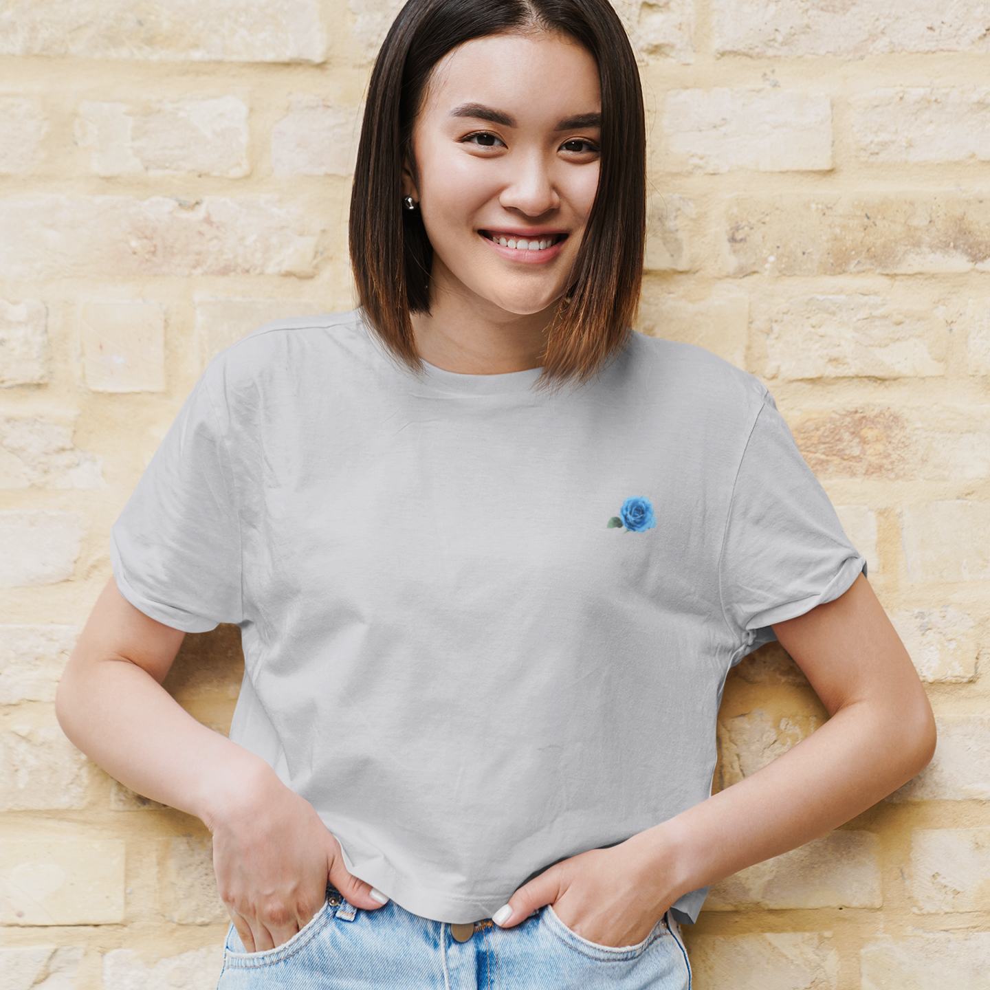 Blue Rose Minimals Women Crop Top- FunkyTeesClub