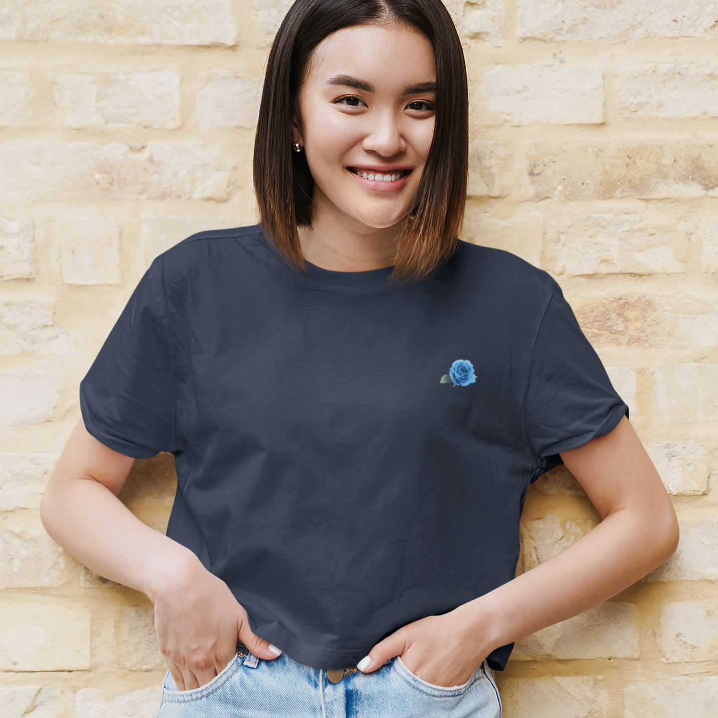 Blue Rose Minimals Women Crop Top- FunkyTeesClub