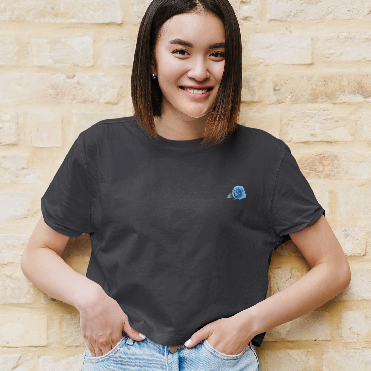 Blue Rose Minimals Women Crop Top- FunkyTeesClub