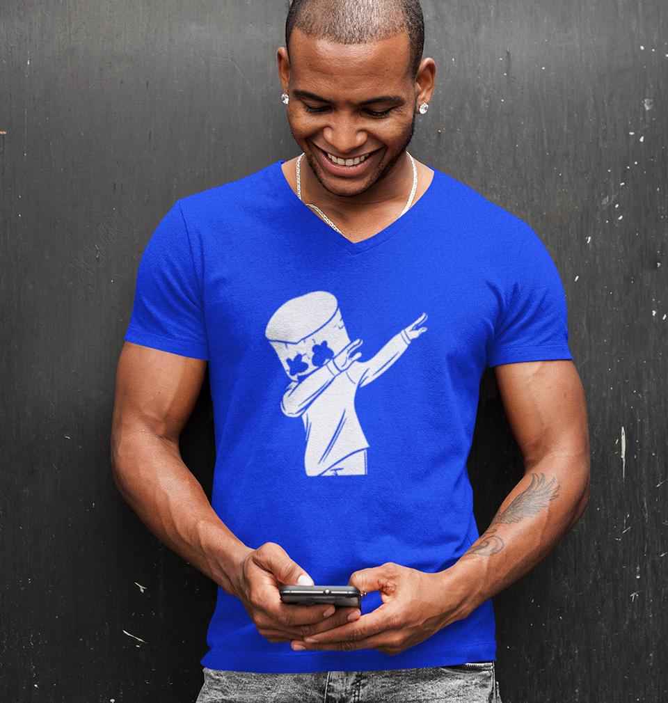 Dab Marshmello V-Neck Half Sleeves T-shirt For Men-FunkyTeesClub - FunkyTeesClub