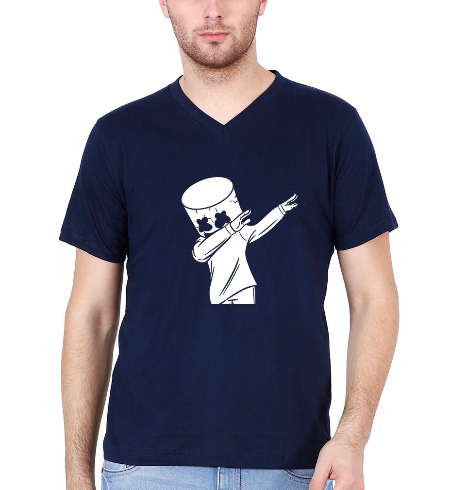 Dab Marshmello V-Neck Half Sleeves T-shirt For Men-FunkyTeesClub - FunkyTeesClub
