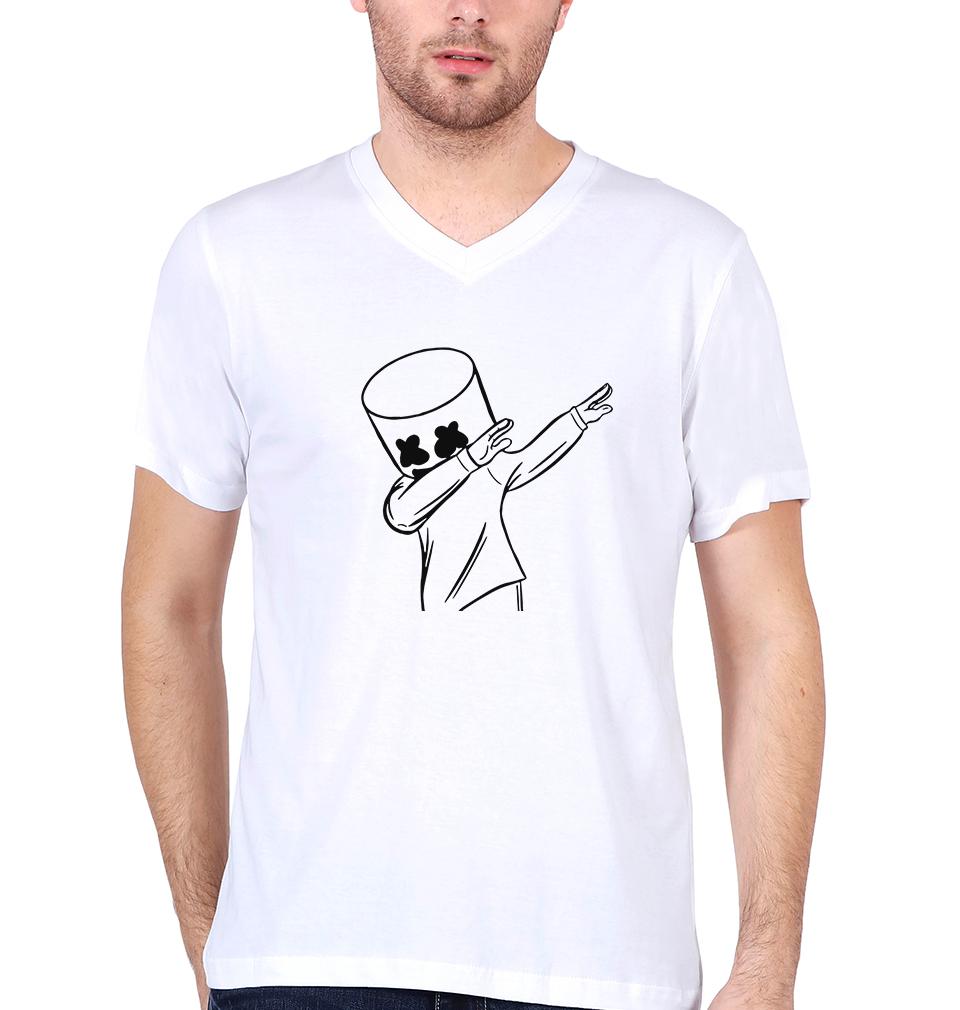 Dab Marshmello V-Neck Half Sleeves T-shirt For Men-FunkyTeesClub - FunkyTeesClub