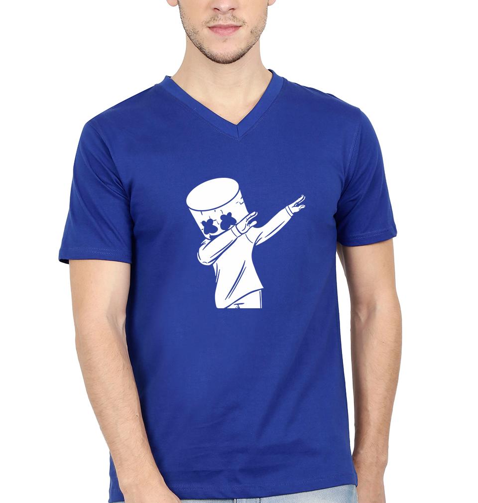 Dab Marshmello V-Neck Half Sleeves T-shirt For Men-FunkyTeesClub - FunkyTeesClub