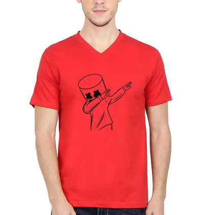 Dab Marshmello V-Neck Half Sleeves T-shirt For Men-FunkyTeesClub - FunkyTeesClub