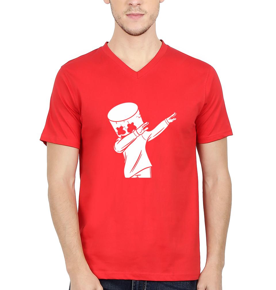 Dab Marshmello V-Neck Half Sleeves T-shirt For Men-FunkyTeesClub - FunkyTeesClub