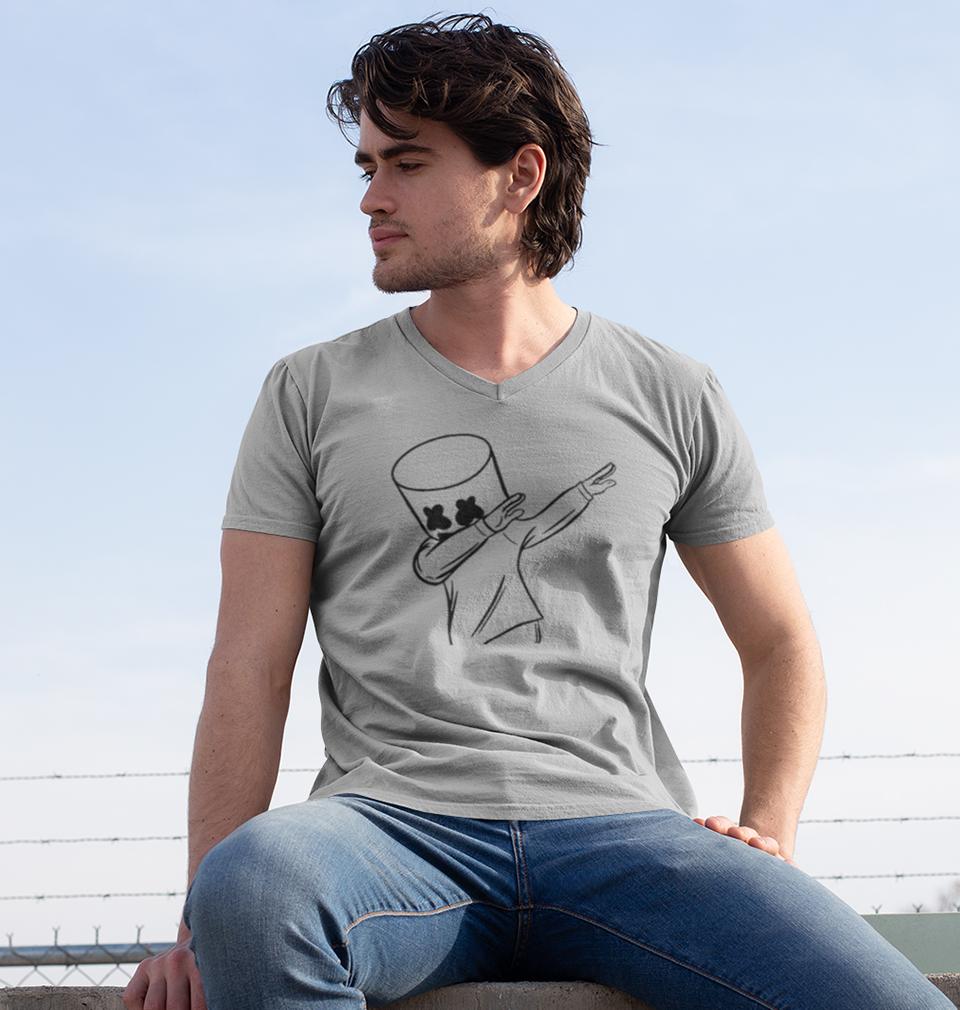 Dab Marshmello V-Neck Half Sleeves T-shirt For Men-FunkyTeesClub - FunkyTeesClub