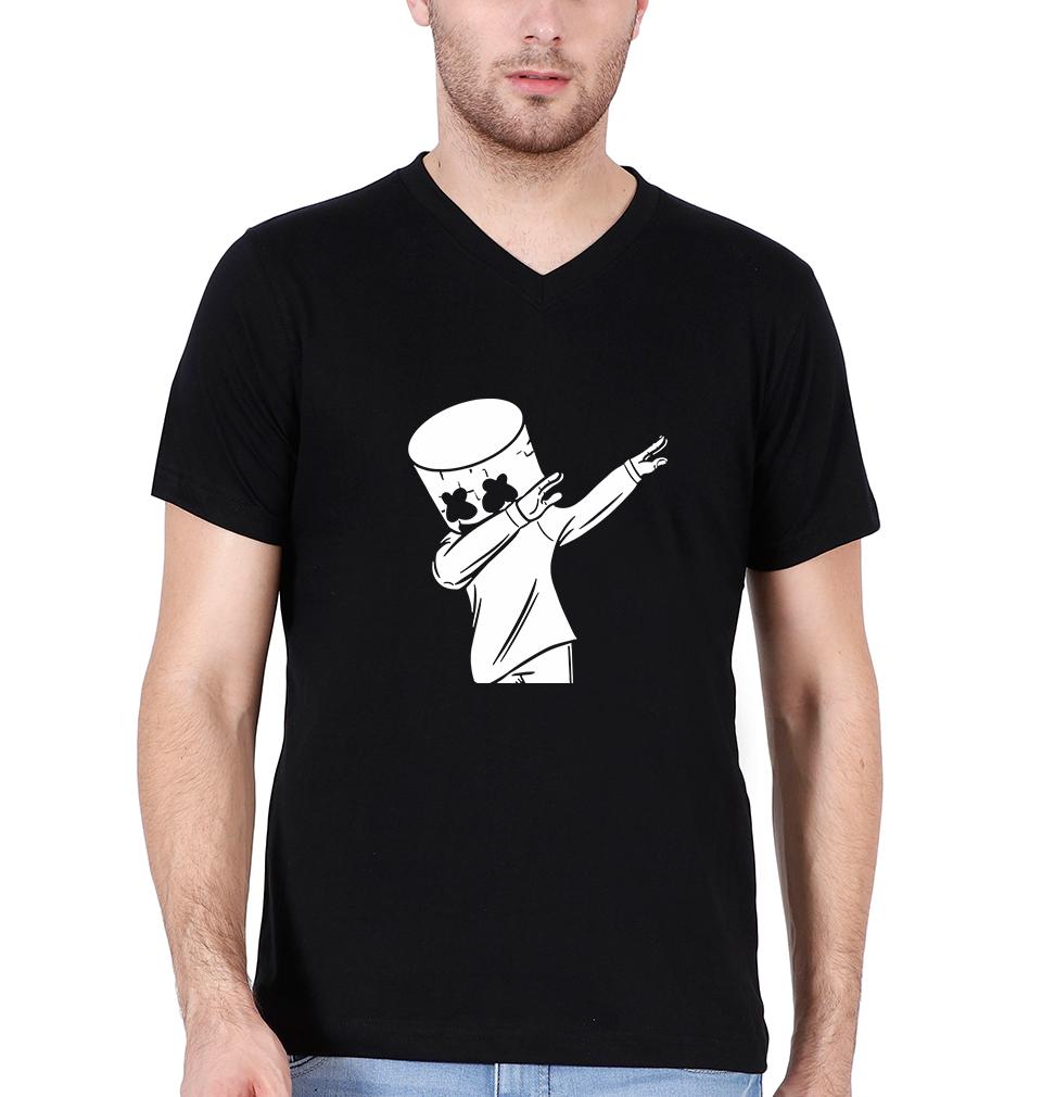 Dab Marshmello V-Neck Half Sleeves T-shirt For Men-FunkyTeesClub - FunkyTeesClub