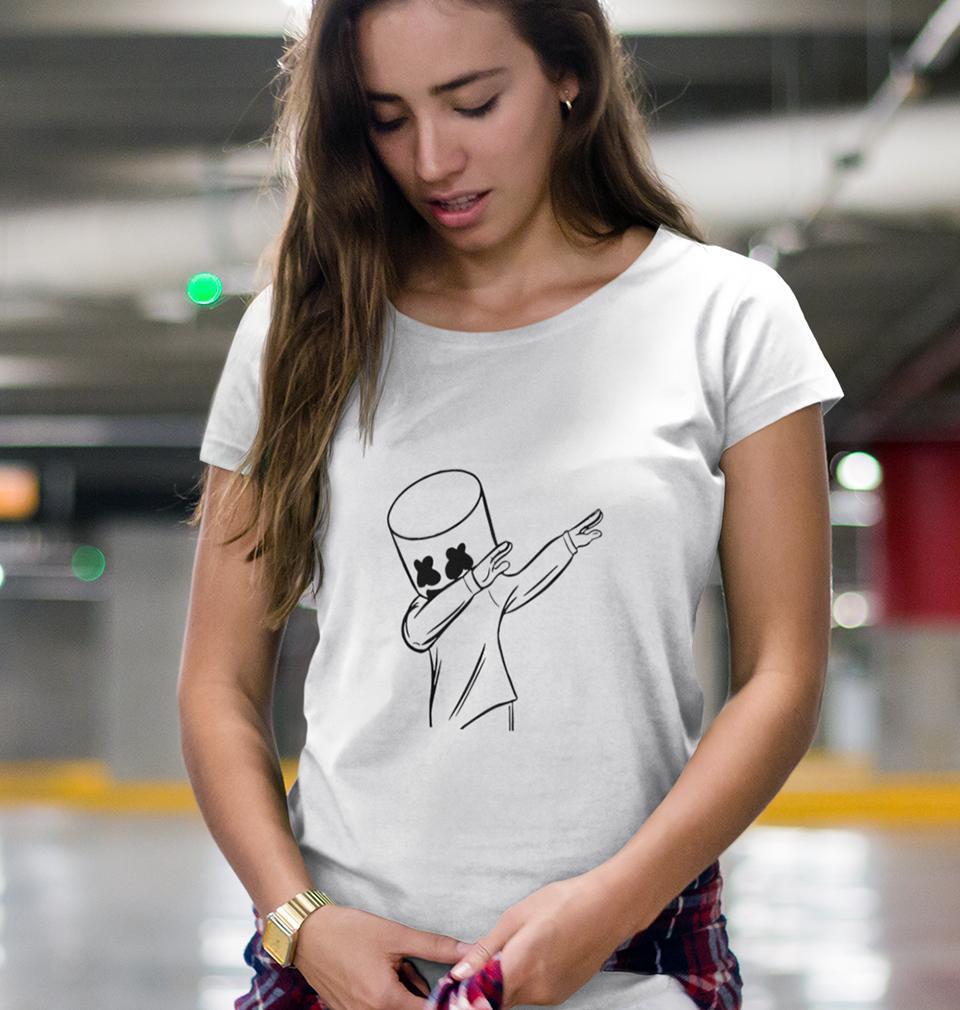 Dab Marshmello Womens Half Sleeves T-Shirts-FunkyTeesClub - FunkyTeesClub