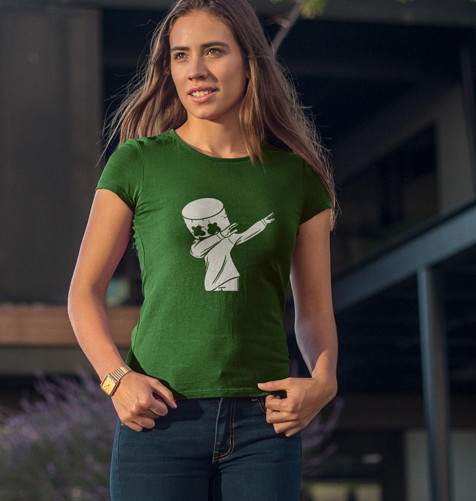 Dab Marshmello Womens Half Sleeves T-Shirts-FunkyTeesClub - FunkyTeesClub