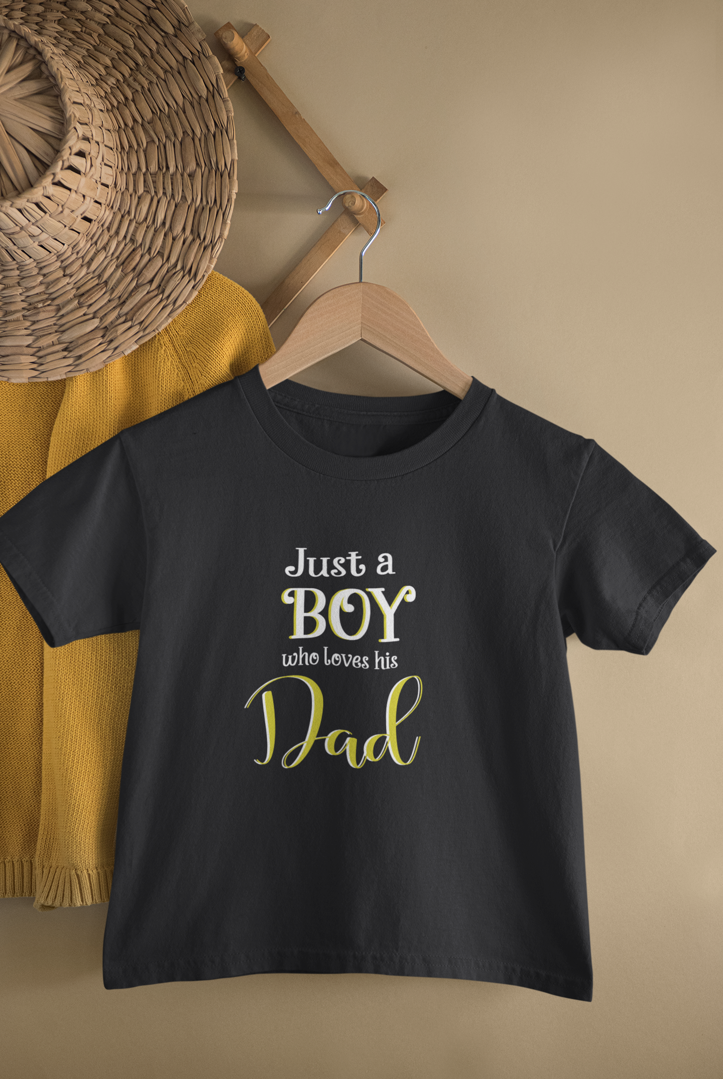 Just A Boy Who Love His Dad Father and Son Black Matching T-Shirt- FunkyTeesClub