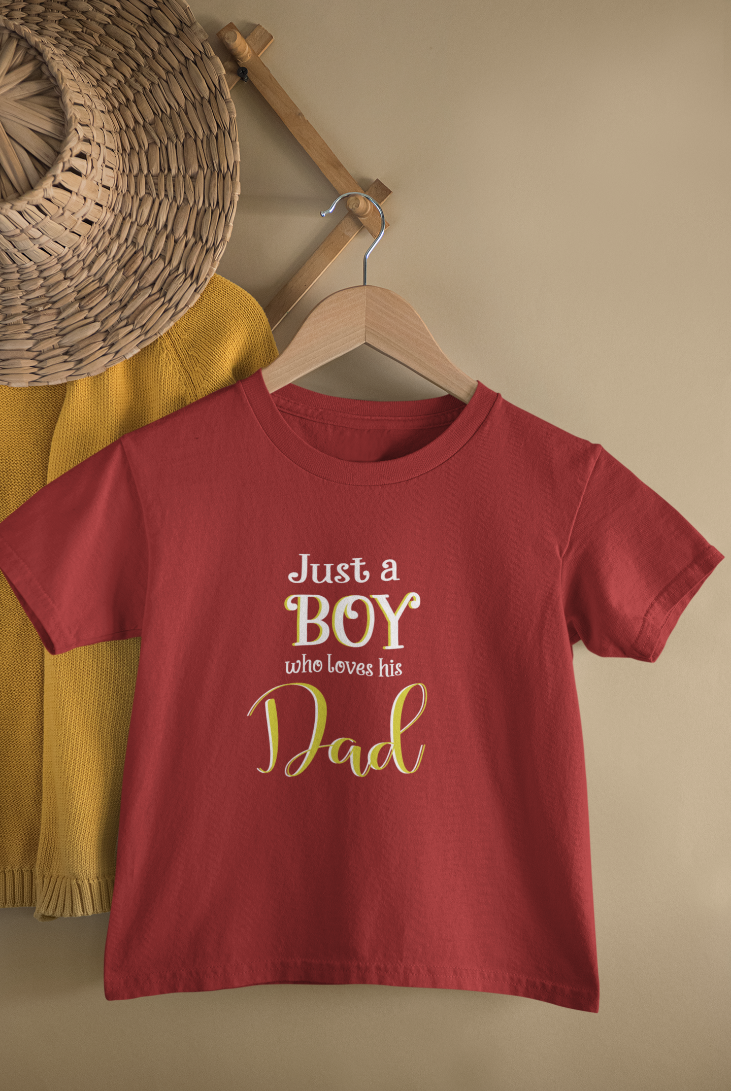 Just A Boy Who Love His Dad Father and Son Red Matching T-Shirt- FunkyTeesClub