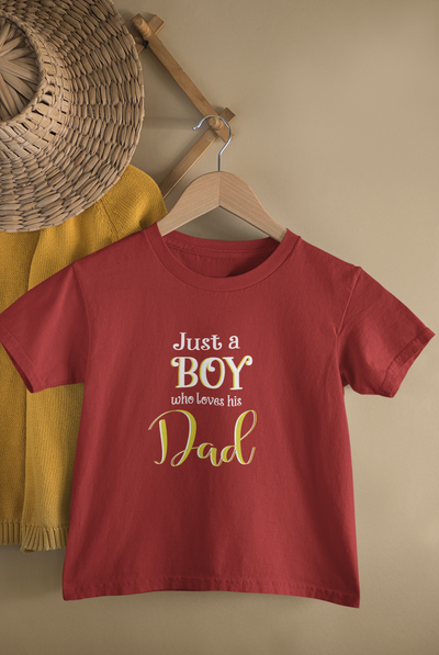 Just A Boy Who Love His Dad Father and Son Red Matching T-Shirt- FunkyTeesClub