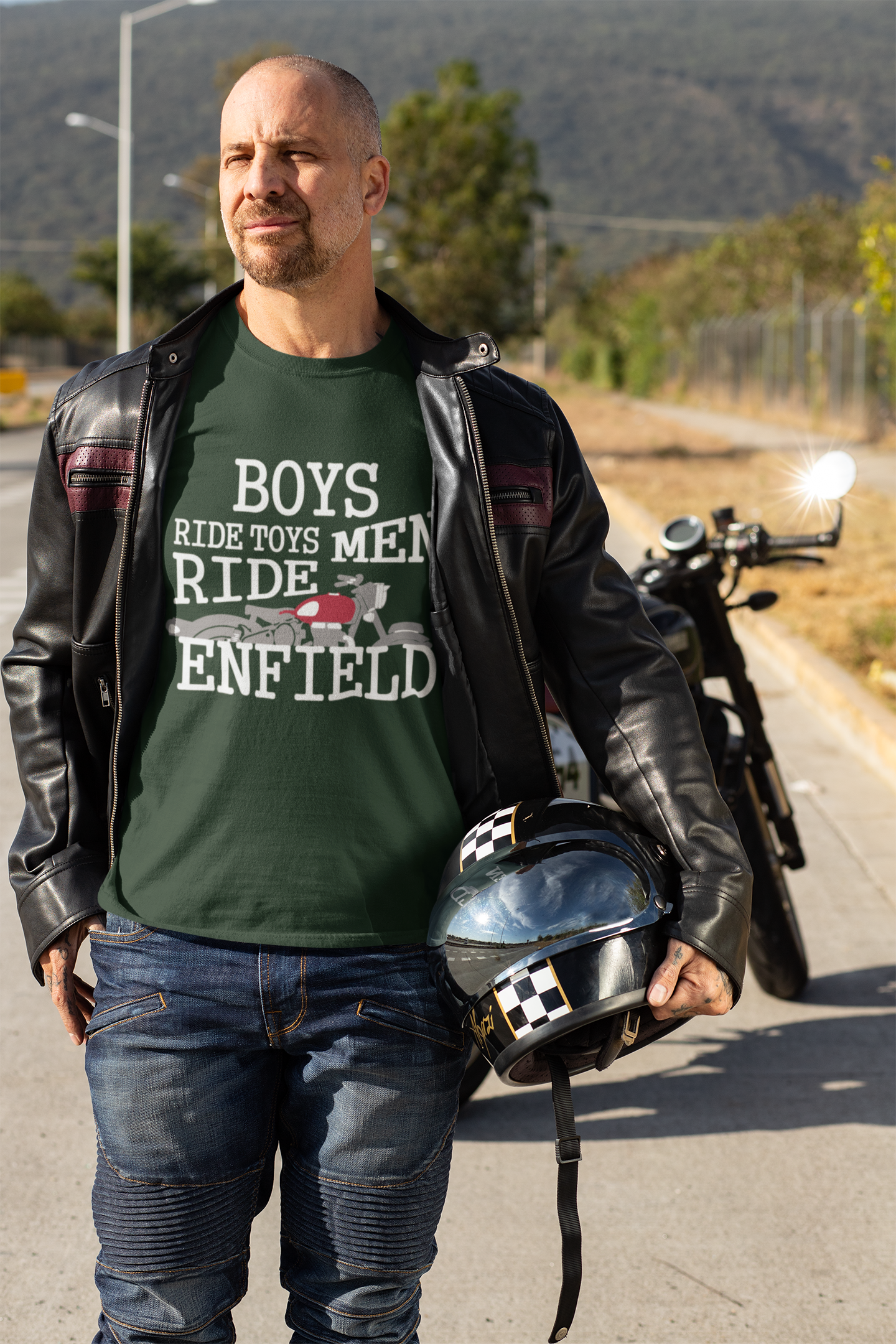 Men Ride Enfield Biker Mens Half Sleeves T-shirt- FunkyTeesClub