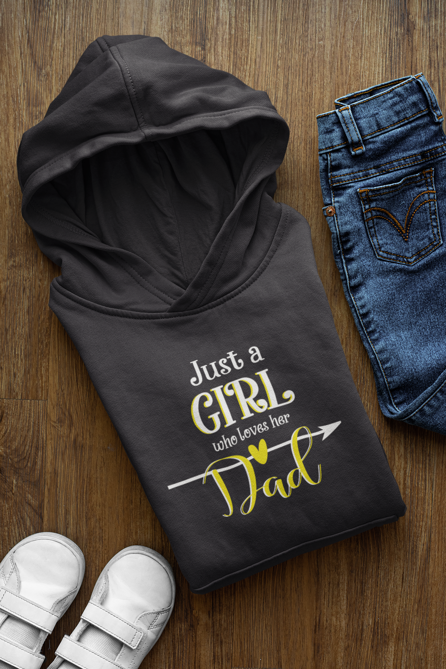 Just A Girl Who Loves His Dad Father and Daughter Black Matching Hoodies- FunkyTeesClub