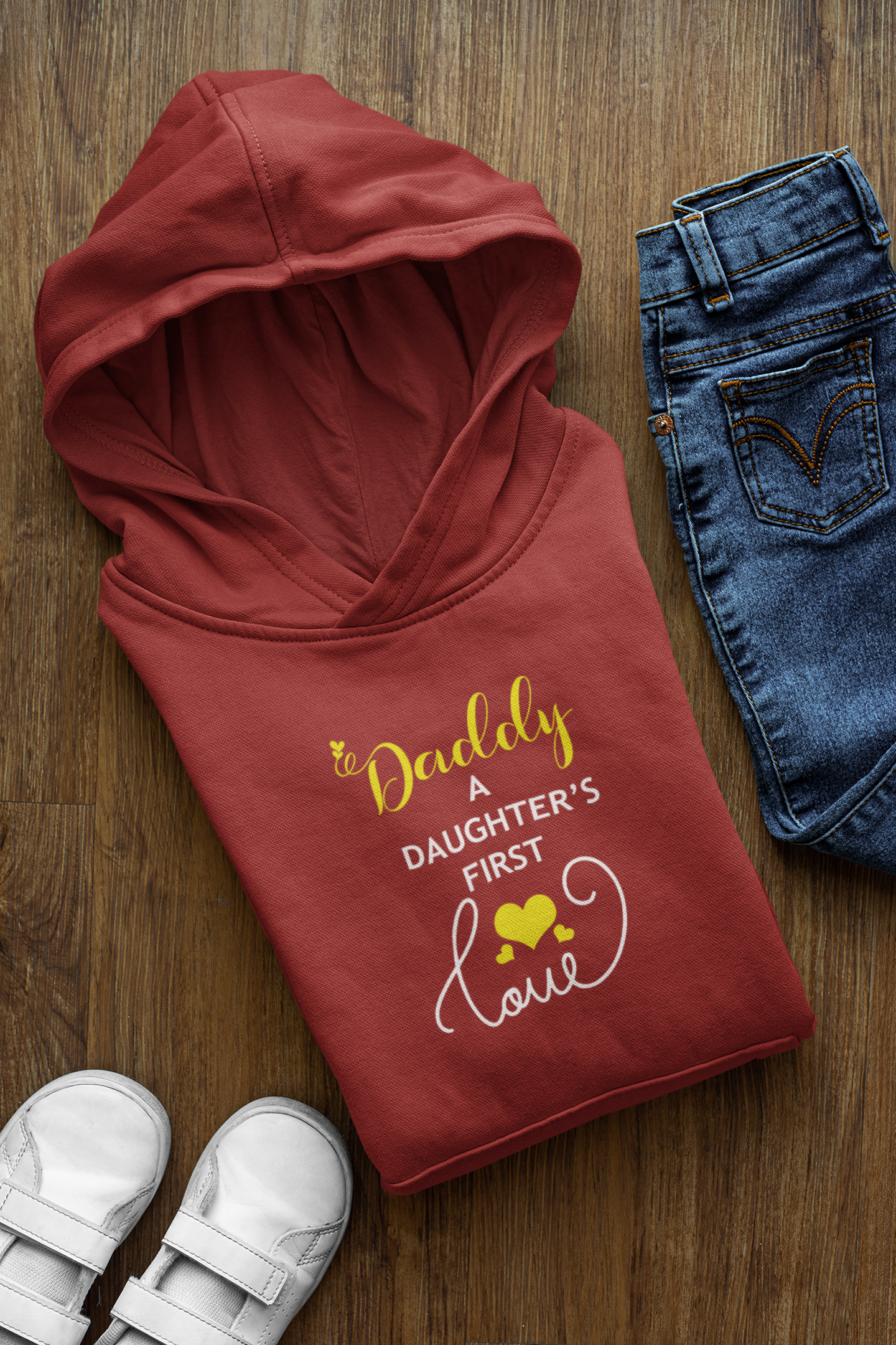 Daughters First Love Father and Daughter Red Matching Hoodies- FunkyTeesClub
