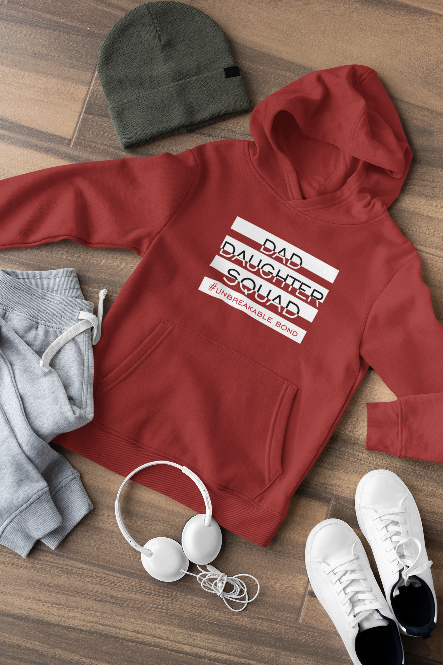 Dad Daughter Squad Father and Daughter Red Matching Hoodies- FunkyTeesClub