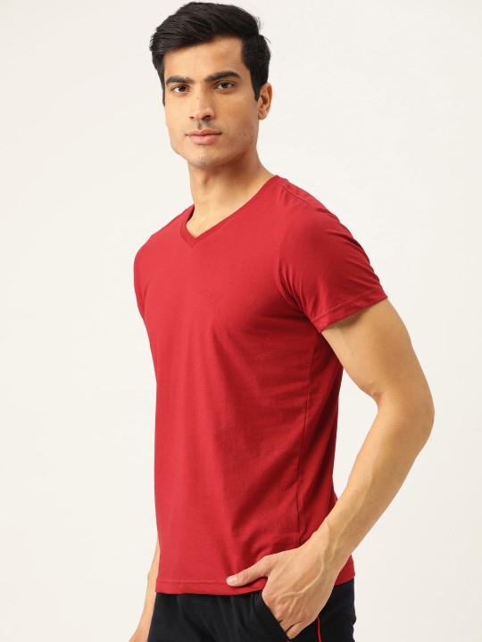 Plain red V Neck T-Shirt-FunkyTeesClub