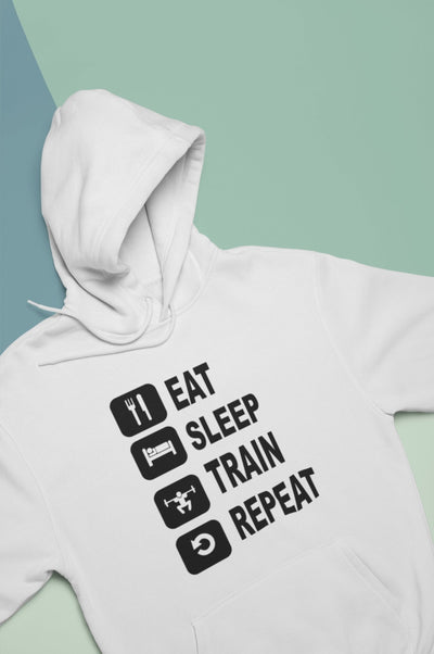 Eat Sleep Train Repeat Gym And Workout Hoodies for Women-FunkyTeesClub - Funky Tees Club