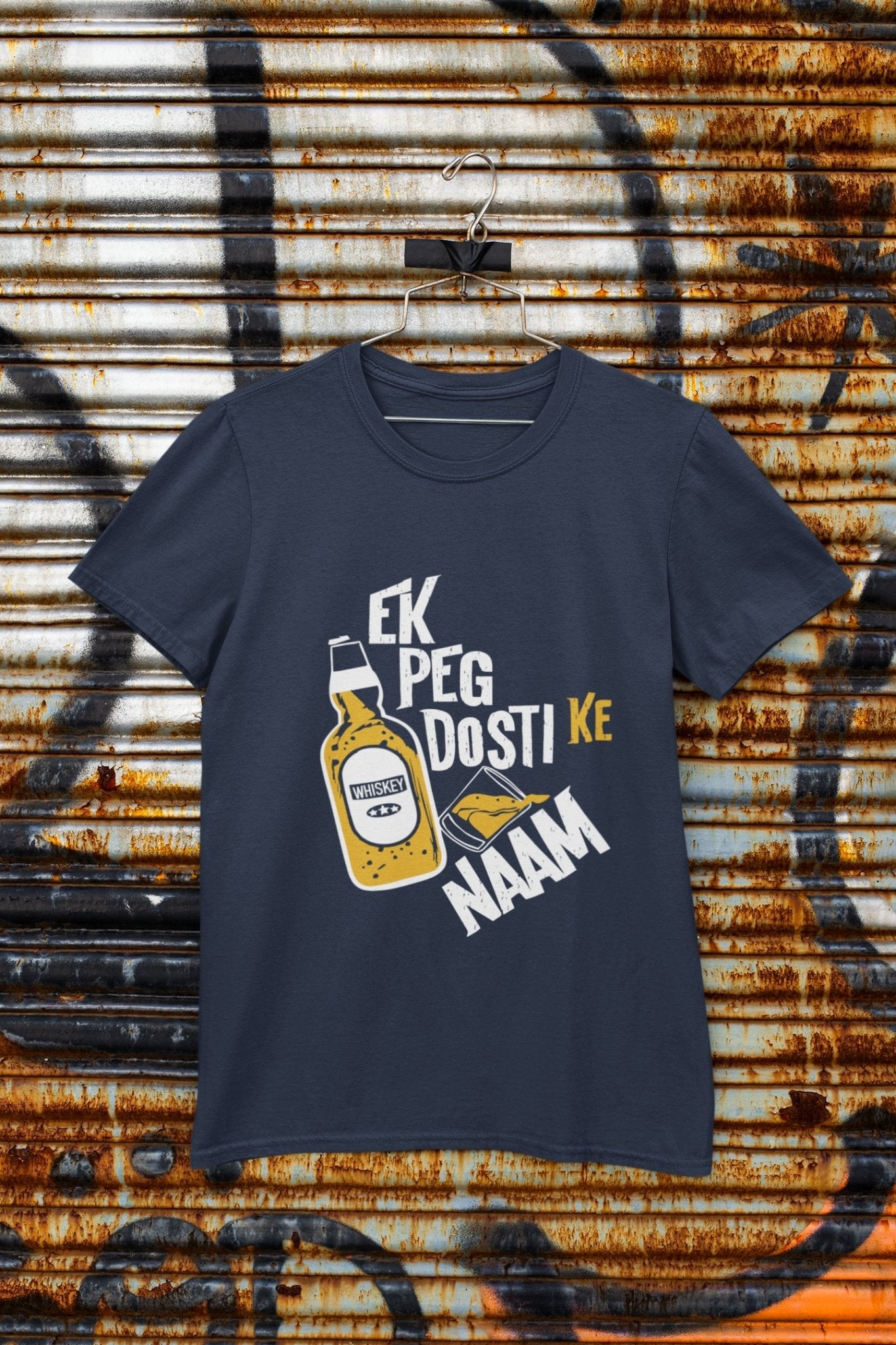Ek Peg Dosti Ke Naam Pub And Beer Mens Half Sleeves T-shirt- FunkyTeesClub - Funky Tees Club