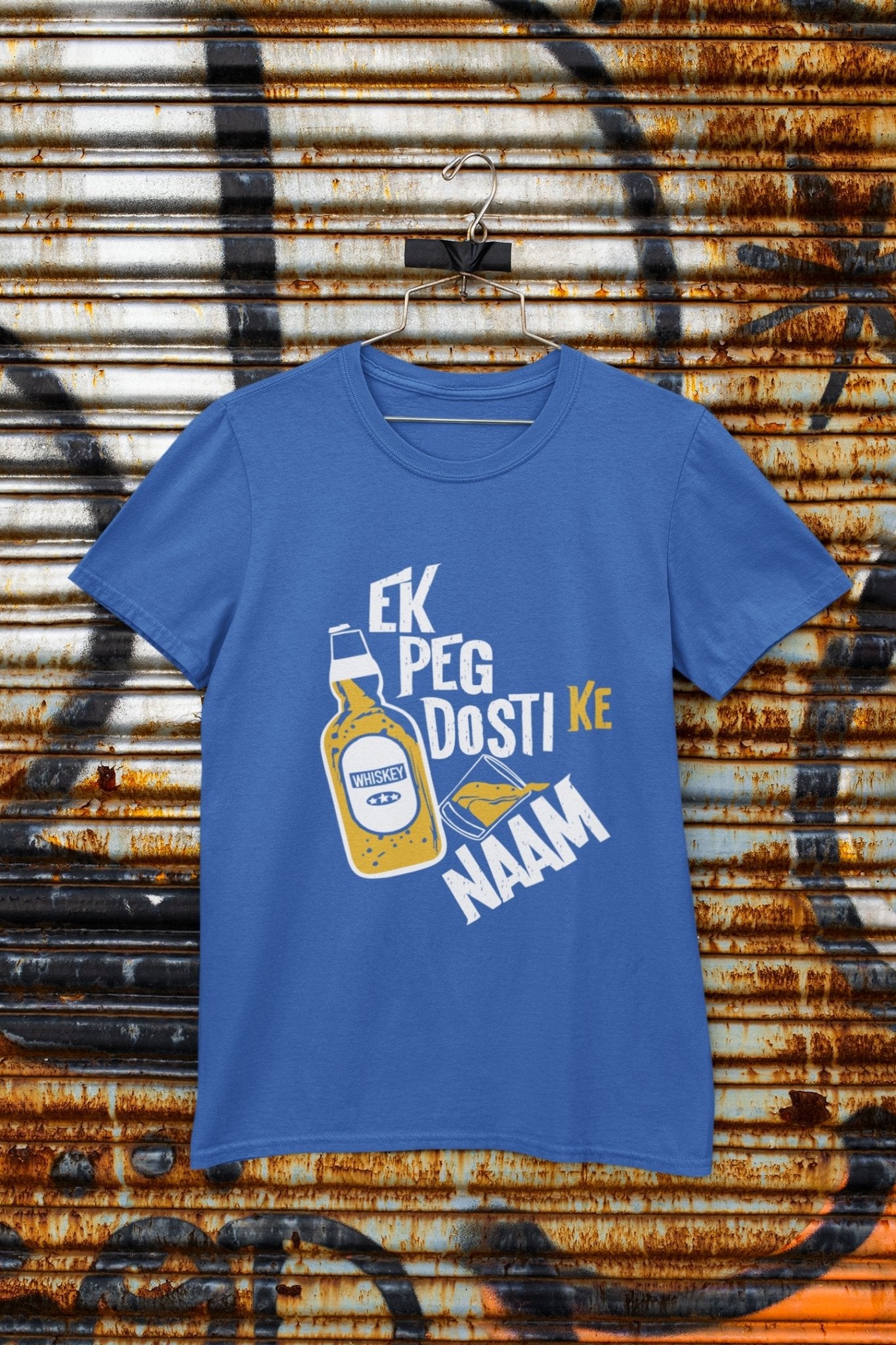 Ek Peg Dosti Ke Naam Pub And Beer Mens Half Sleeves T-shirt- FunkyTeesClub - Funky Tees Club