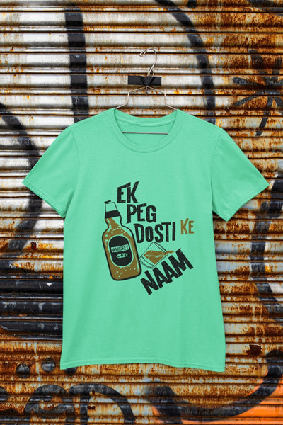 Ek Peg Dosti Ke Naam Pub And Beer Women Half Sleeves T-shirt- FunkyTeesClub - Funky Tees Club