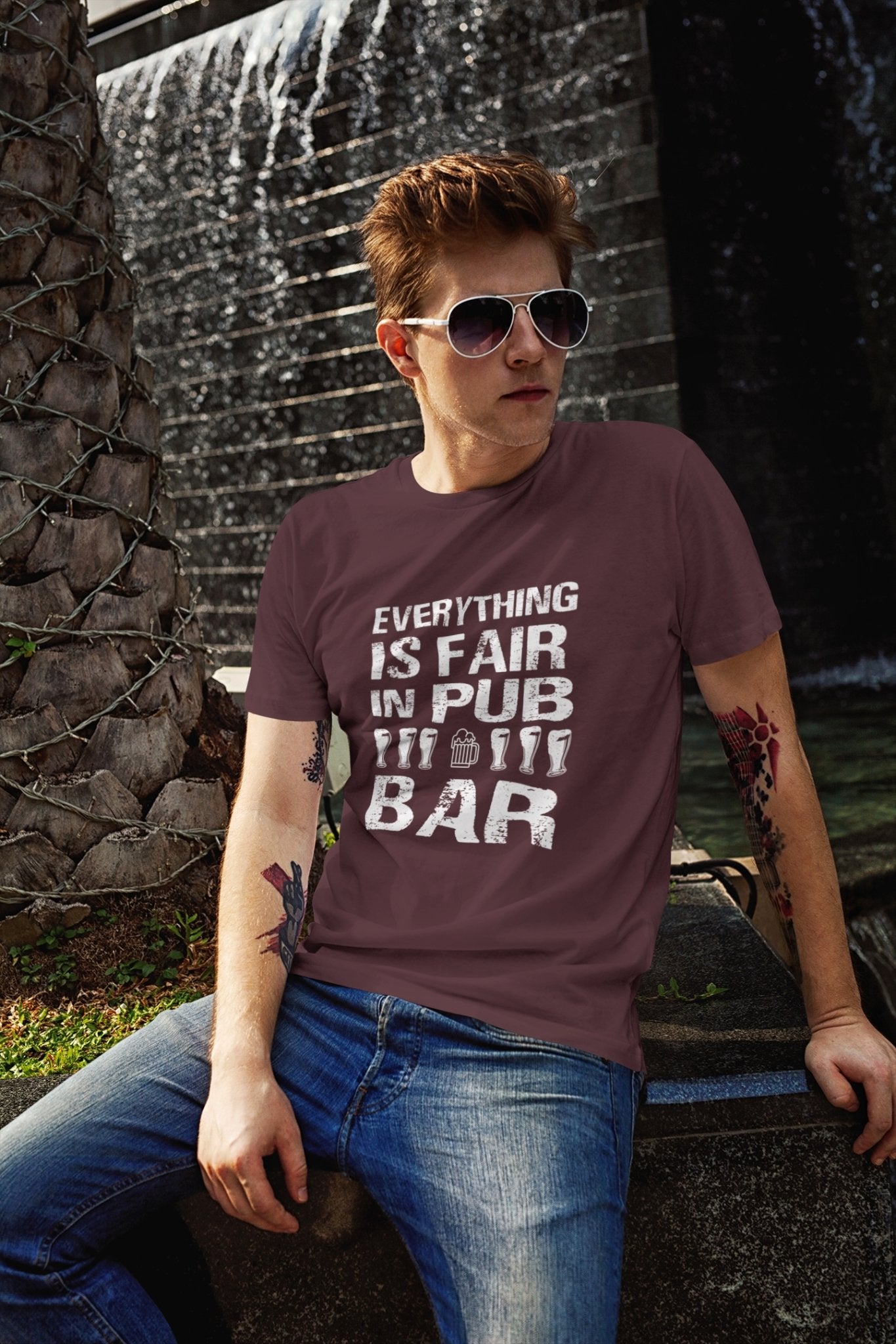 Everything Is Fair In Pub And Bar Mens Half Sleeves T-shirt- FunkyTeesClub - Funky Tees Club