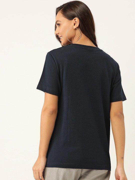 Plain Navy Blue Women Half Sleeves T-shirt- FunkyTeesClub