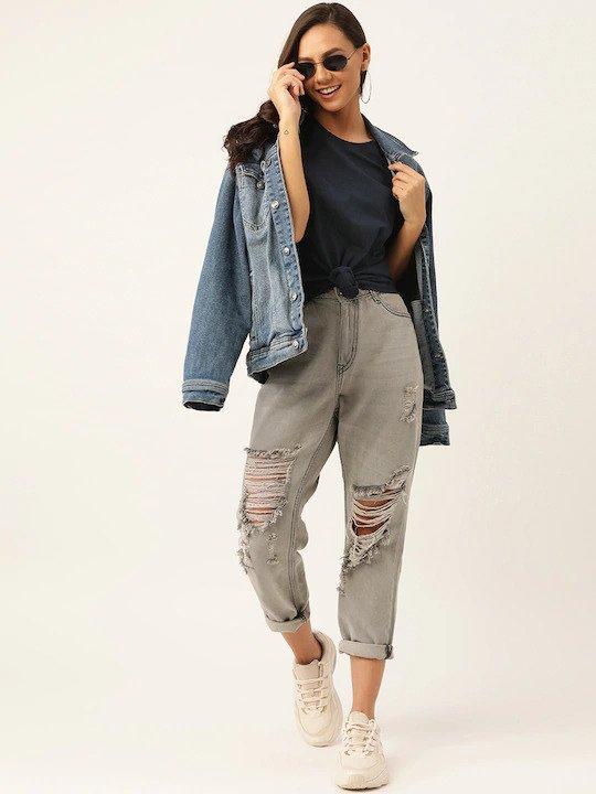 Plain Navy Blue Women Half Sleeves T-shirt- FunkyTeesClub