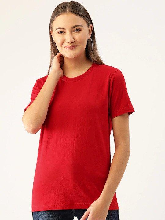 Plain Red Women Half Sleeves T-shirt- FunkyTeesClub