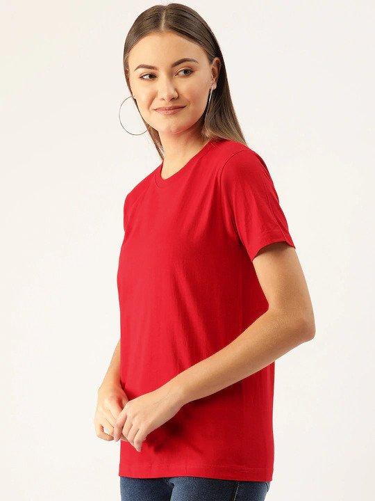 Plain Red Women Half Sleeves T-shirt- FunkyTeesClub