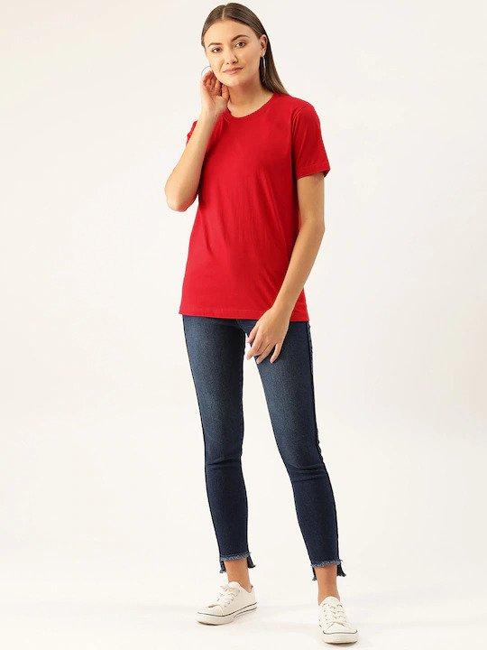 Plain Red Women Half Sleeves T-shirt- FunkyTeesClub