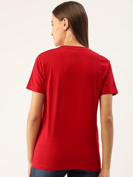 Plain Red Women Half Sleeves T-shirt- FunkyTeesClub