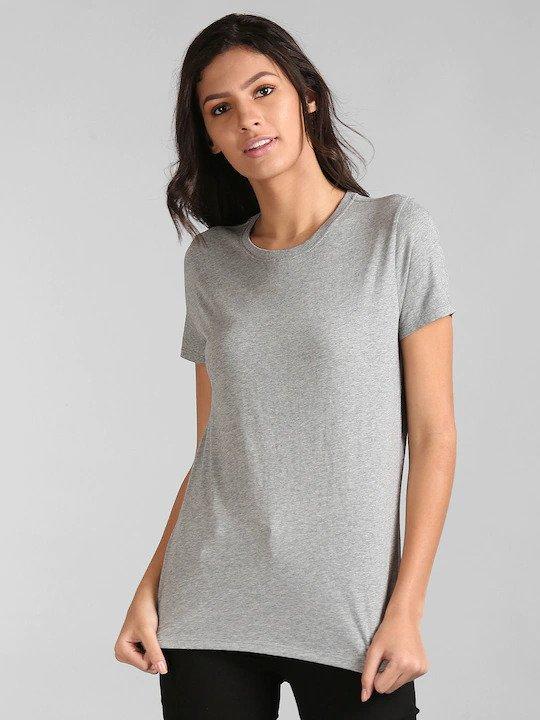 Plain Grey Women Half Sleeves T-shirt- FunkyTeesClub