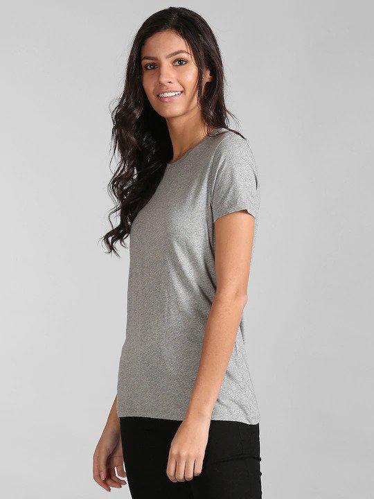 Plain Grey Women Half Sleeves T-shirt- FunkyTeesClub