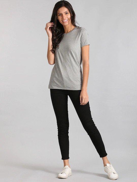 Plain Grey Women Half Sleeves T-shirt- FunkyTeesClub