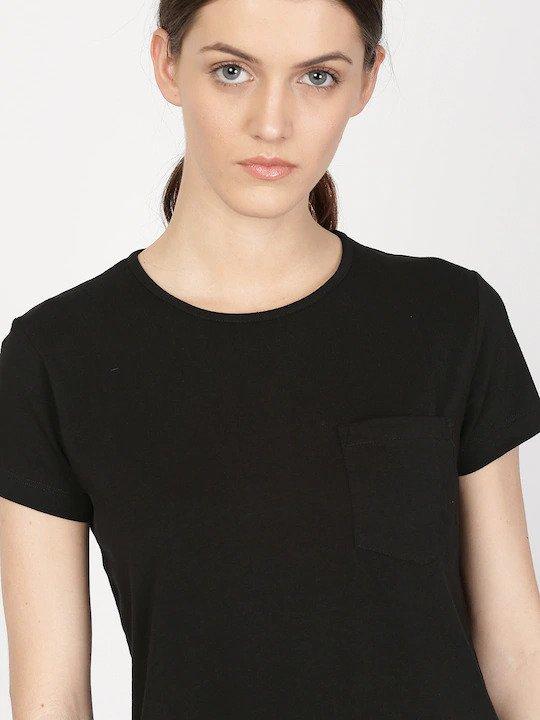Plain Black Women Half Sleeves T-shirt- FunkyTeesClub