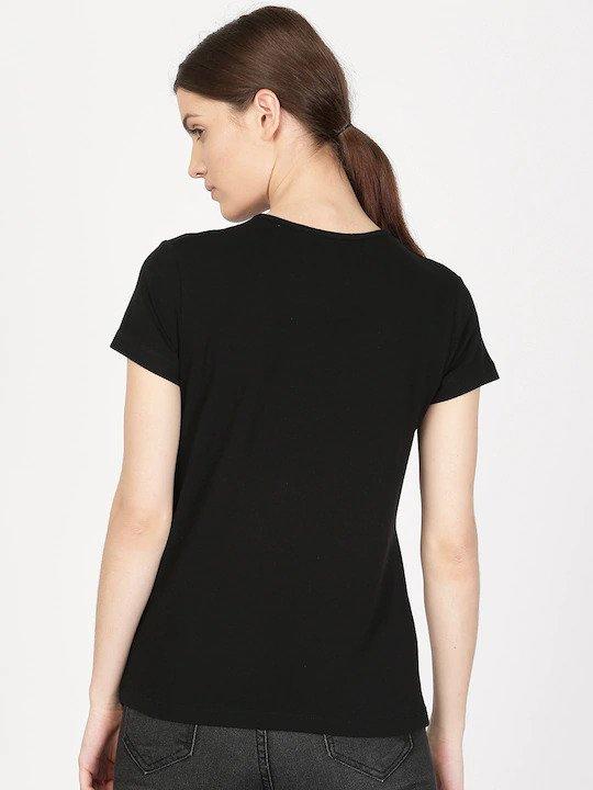Plain Black Women Half Sleeves T-shirt- FunkyTeesClub