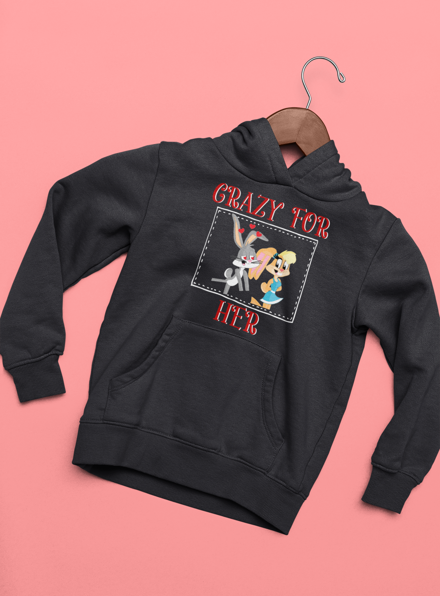 Bunny Couple Crazy For Him Her Couple Hoodie-FunkyTeesClub