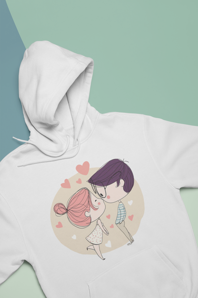 Line Art Couple Hoodie-FunkyTeesClub