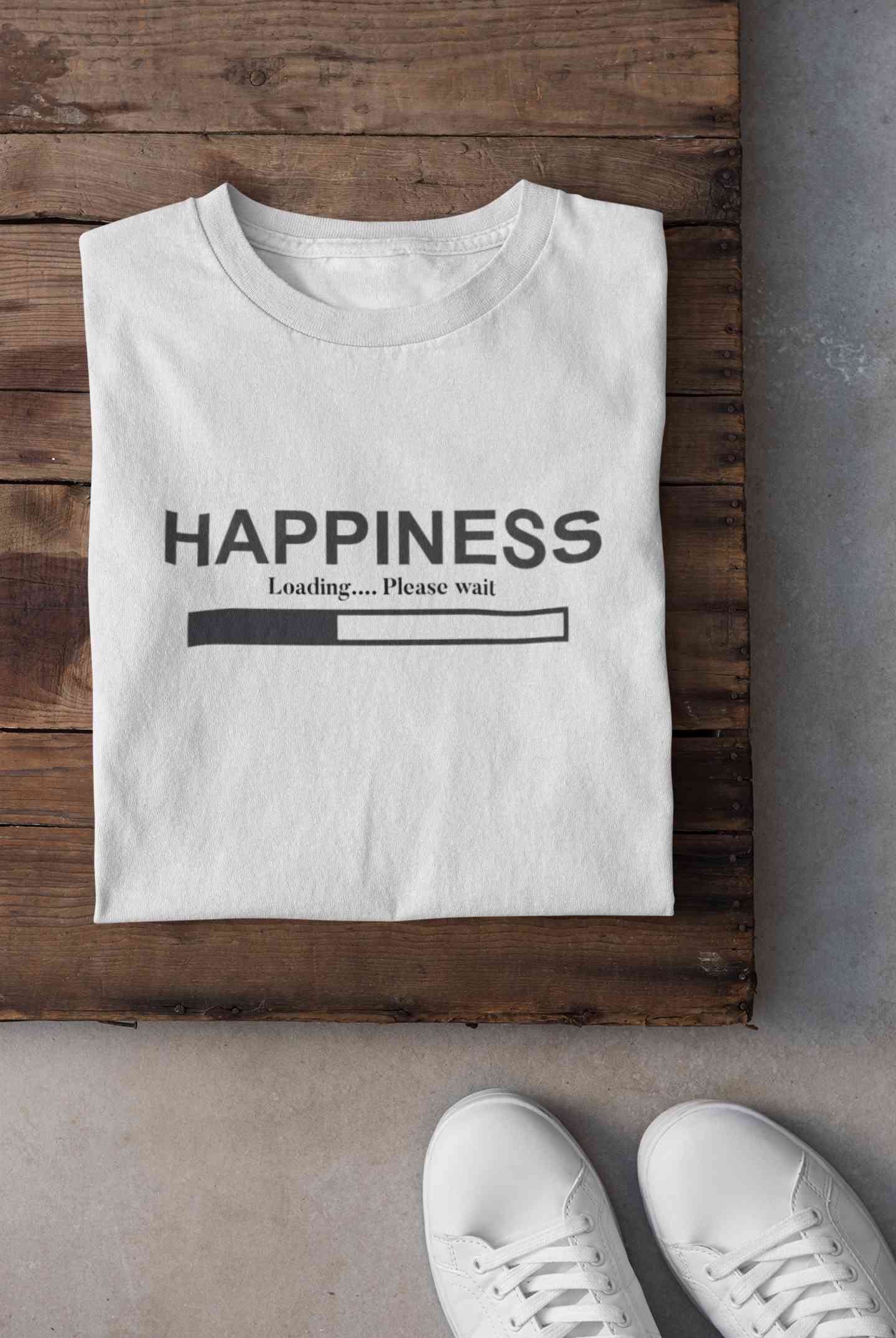 Happiness Is Loading Minimals Women Half Sleeves T-shirt- FunkyTeesClub