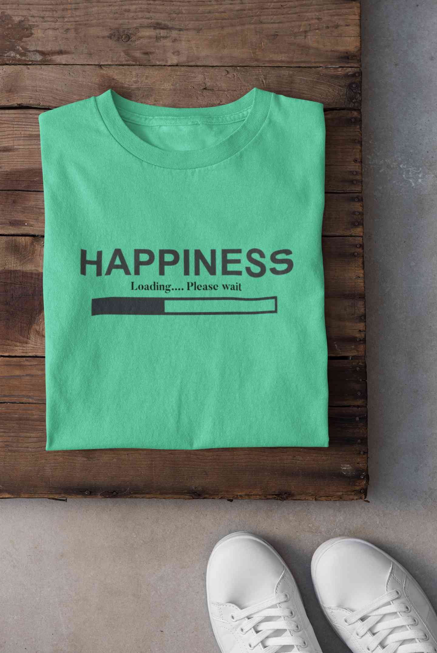 Happiness Is Loading Minimals Mens Half Sleeves T-shirt- FunkyTeesClub