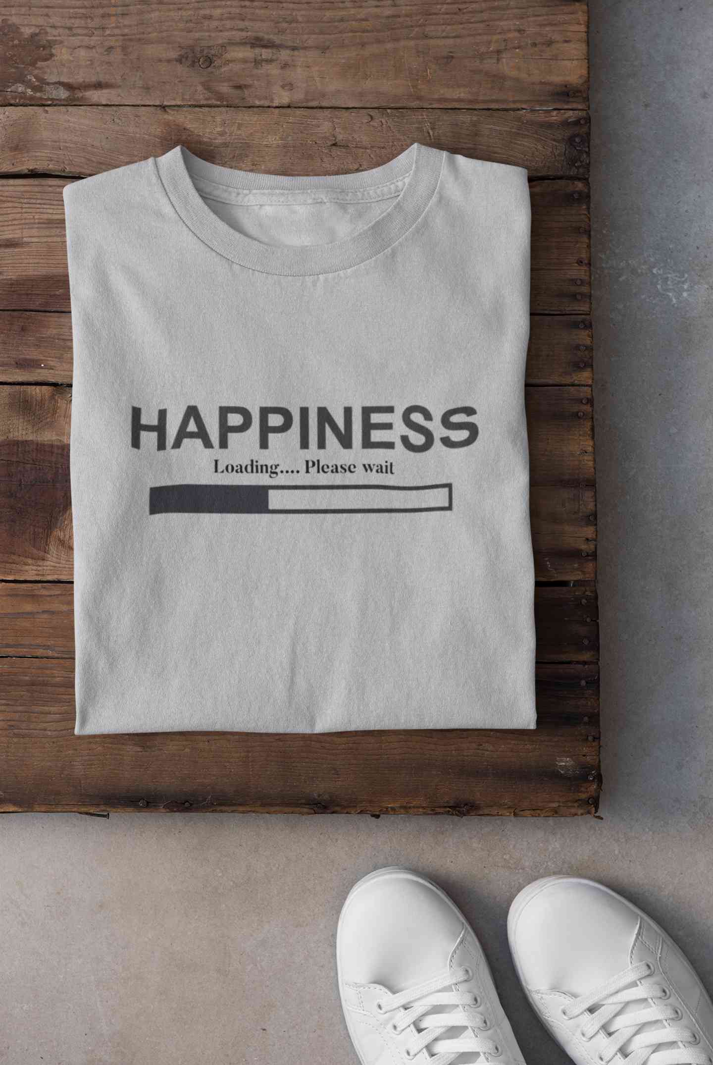 Happiness Is Loading Minimals Women Half Sleeves T-shirt- FunkyTeesClub