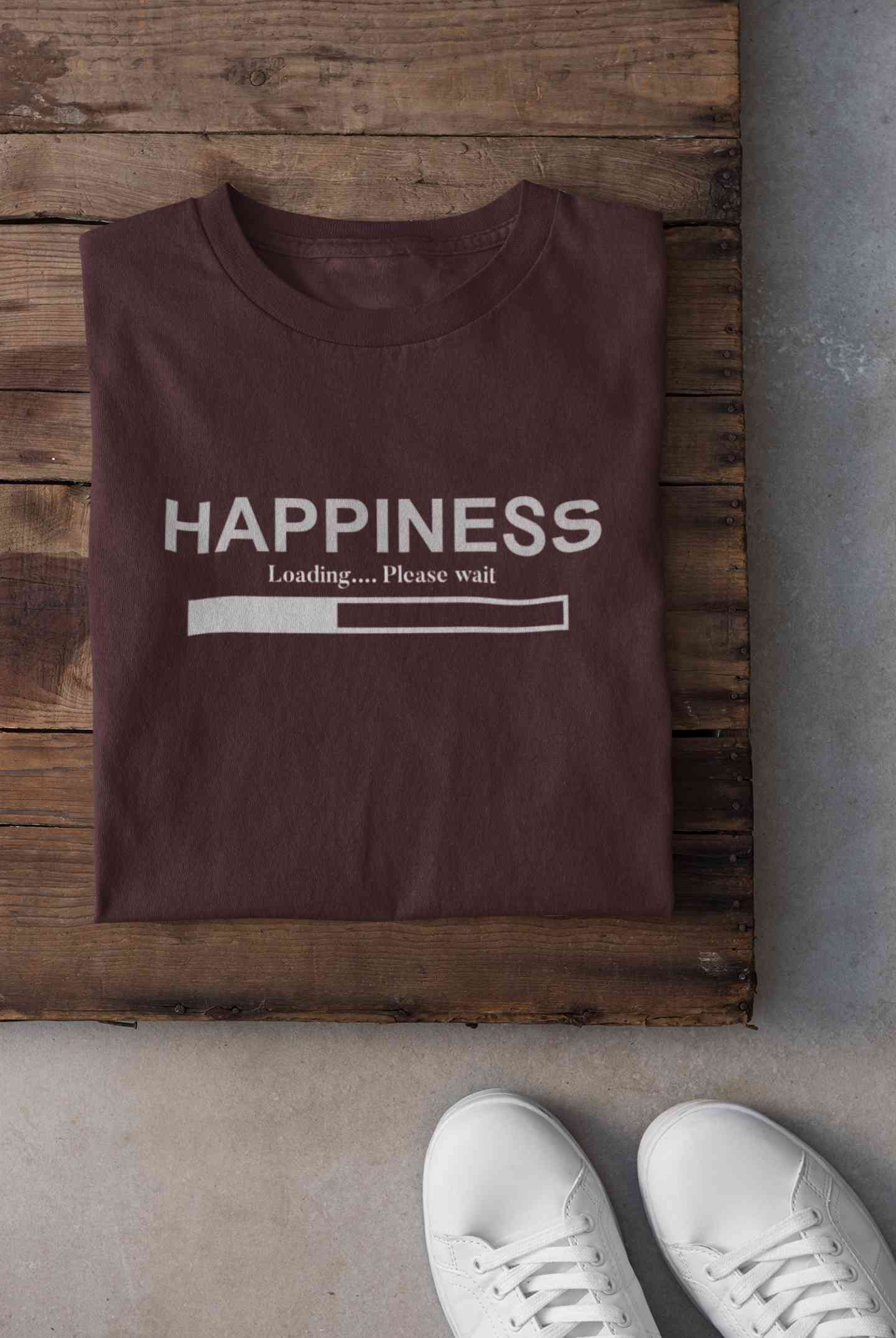 Happiness Is Loading Minimals Women Half Sleeves T-shirt- FunkyTeesClub