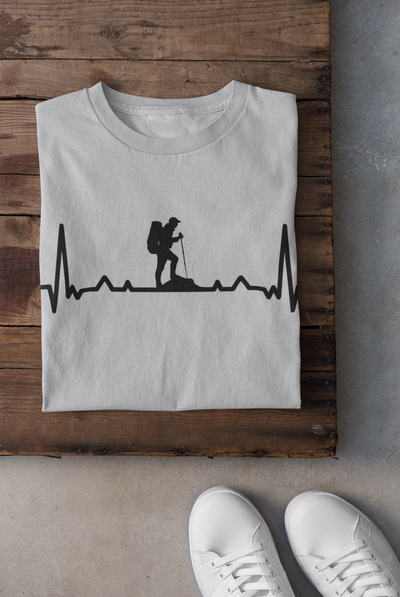 Hiking Heartbeat Mens Half Sleeves T-shirt- FunkyTeesClub