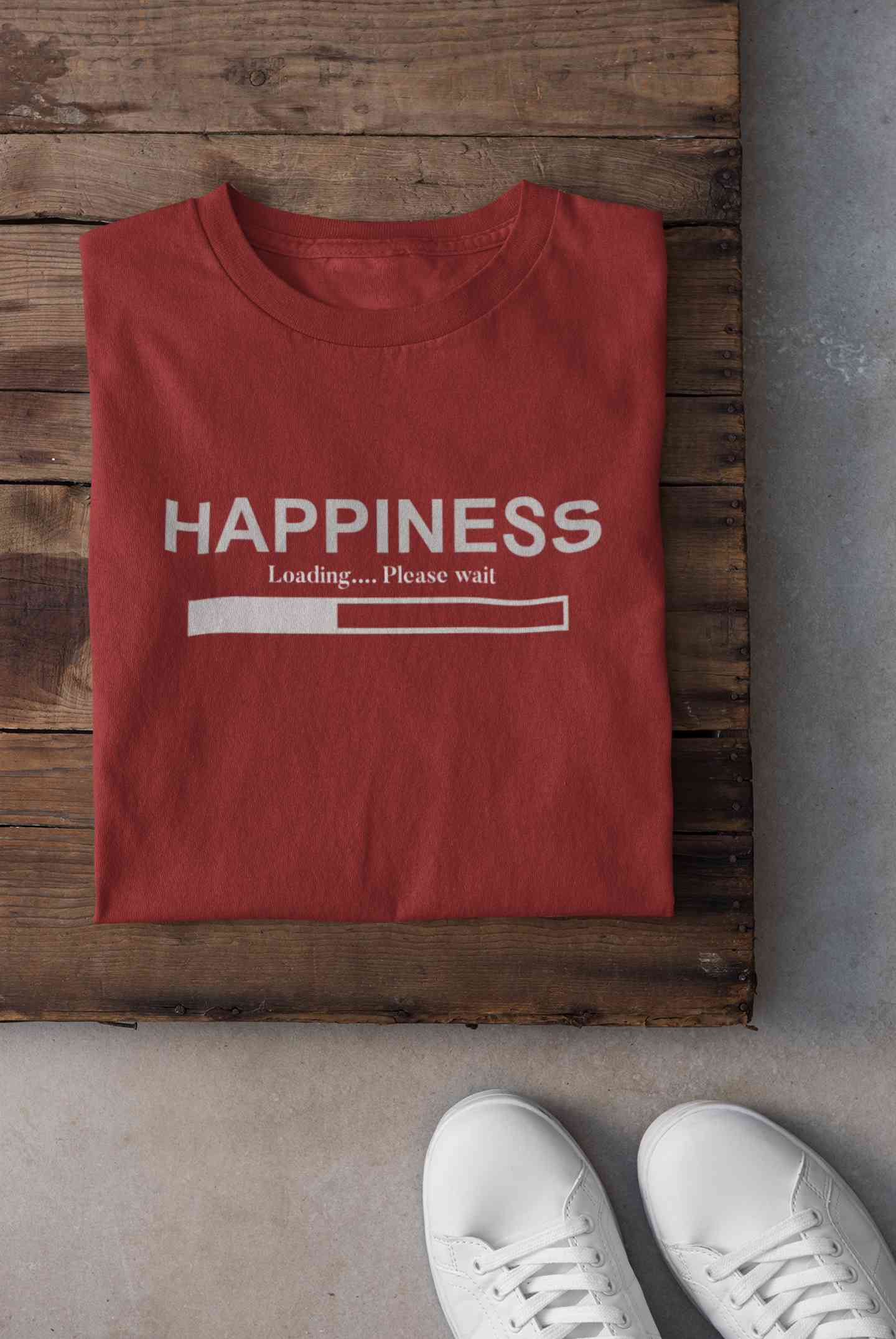 Happiness Is Loading Minimals Women Half Sleeves T-shirt- FunkyTeesClub