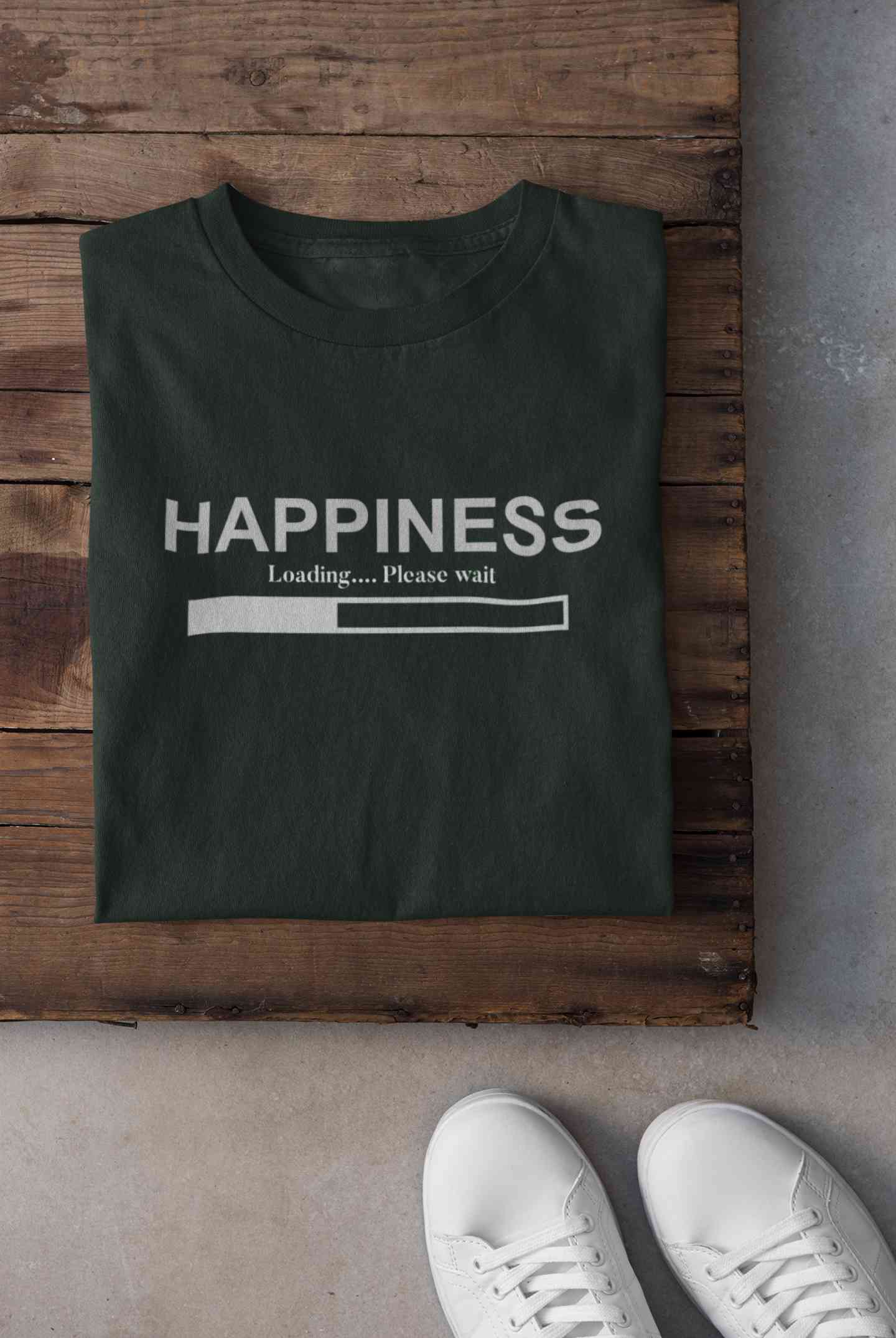 Happiness Is Loading Minimals Women Half Sleeves T-shirt- FunkyTeesClub