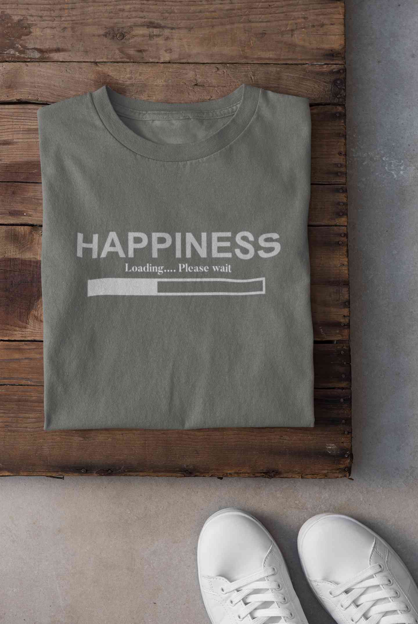 Happiness Is Loading Minimals Women Half Sleeves T-shirt- FunkyTeesClub